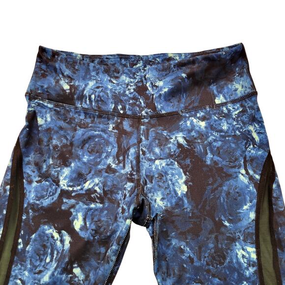 Glyder Leggings Women's Medium Blue Floral Mid Rise Mesh Pocket Performance Yoga - Picture 4 of 8